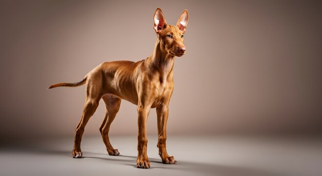 Elegant egyptian pharaoh hound dog standing in a studio setting