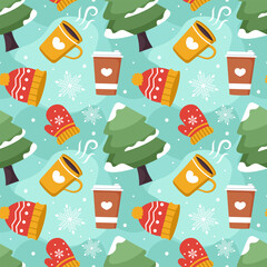 Charming Winter Seamless Pattern Design Featuring Decorative Elements in a Hand Drawn Cartoon Style Illustration Template