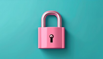 Naklejka premium A pink padlock on a teal background, symbolizing security and protection.