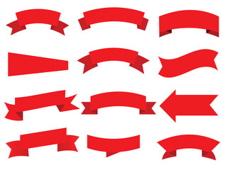 Set of Creative Red Ribbon Vector Illustrations.