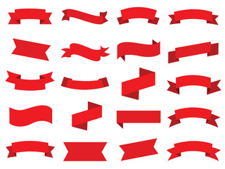 Set of Creative Red Ribbon Vector Illustrations.