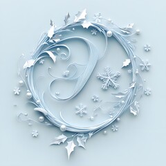 Whimsical Script Font Initials, Snowflakes, Holly Berries