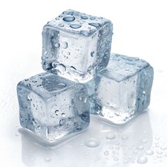 Melting ice cubes on the white surface