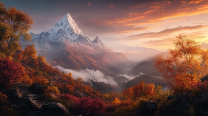 Fototapeta premium breathtaking mountain landscape during sunset with vibrant autumn foliage