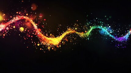 Fototapeta premium DNA strand molecular structure genetic material science background, colorful particles, abstract design, A vibrant representation of a DNA helix with glowing particles on a dark backdrop 