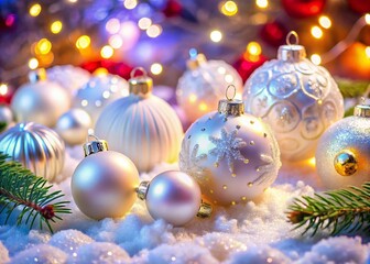 Fototapeta premium White Christmas Ornaments - Sparkling Festive Decor