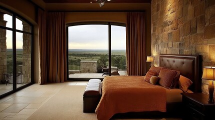 Obraz premium Cozy Mountain View Bedroom in a Luxurious Rustic Retreat