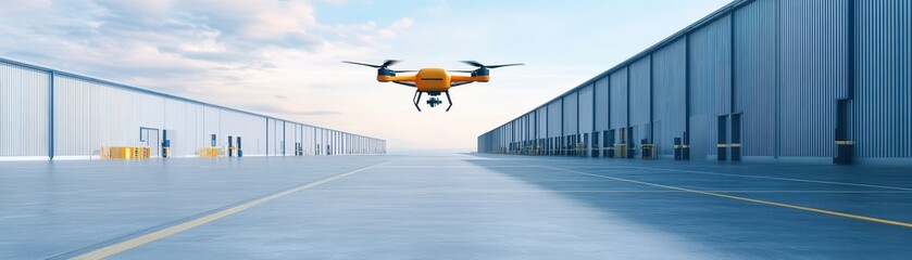 Obraz premium Efficient clean energy logistics center utilizing drones for sustainable delivery solutions.