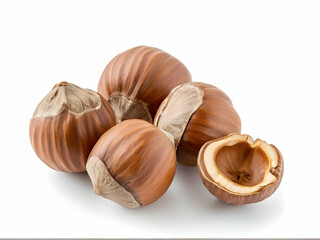 Hazelnut, a healthy brown nut, isolated on white background, perfect for snacking