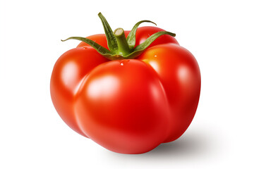 Red tomato with green leaf isolated on white.