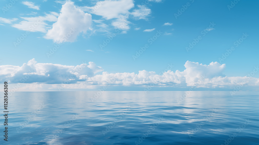 Wall mural sea landscape. sky over calm sea. blue sea and sunny sky on horizon over calm water