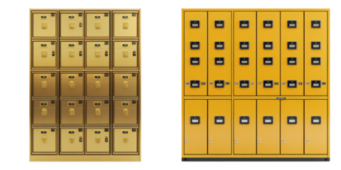 Deposit locker boxes or gym locker isolated on transparent background, Set of