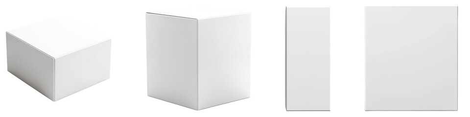Empty white box pack isolated on transparent background, Set of