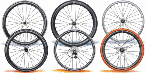 Fototapeta premium Assortment of Bicycle Wheels Road Bike Gravel and Urban Styles