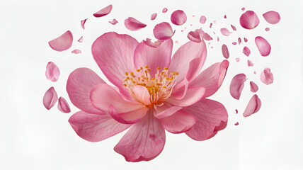 Obraz premium flying pink petals, pink petals, flower petals, petal scattering, floating petals, pink flower petals, isolated petals, transparent background, petal cutout, petals in motion, delicate petals, floral 
