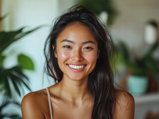 An Asian woman exuding positivity in a yoga setting