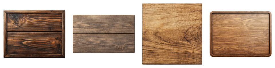 Fototapeta premium Empty wooden sign board isolated on transparent background, Set of