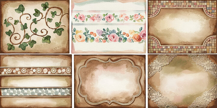 Vintage Floral Lace Frame Collage Rustic Wedding Scrapbooking Design Elements