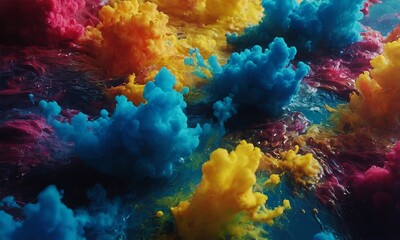 Colorful, Dynamic Cloud-like Formations Rising from Water Surfaces with Vivid and Ethereal Liquid Displays.