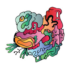 Vector illustration of Monsters and cute alien friendly, cool, cute hand-drawn. Doodle Art.