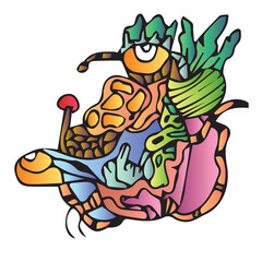 Doodle Art. Hand-drawn little funny monsters. Colorful design vector