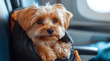 A Pensive Dog Gazing Out of an Airplane Window