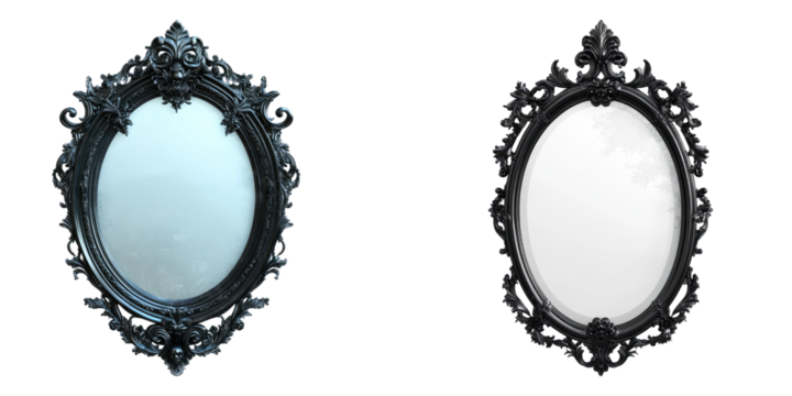 Haunted mirror isolated on transparent background, Set of