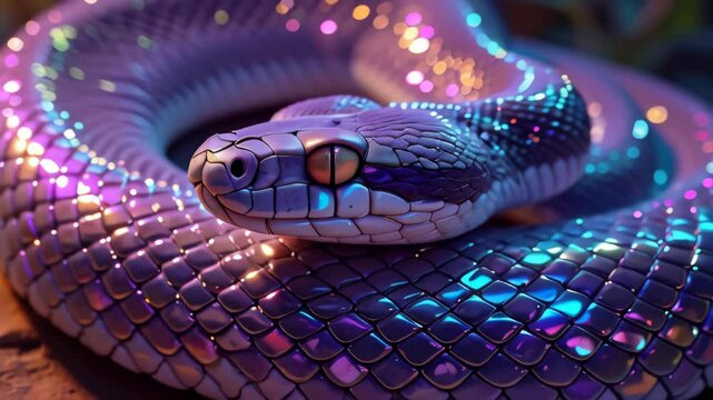 Iridescent snake close-up