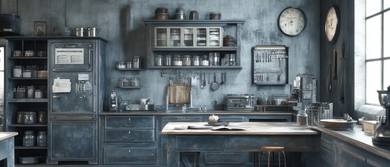 Rustic and Vintage-Inspired Kitchen with Exposed Brick and Industrial Decor