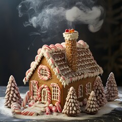 A Sweet Gingerbread House in a Candy Cane Forest