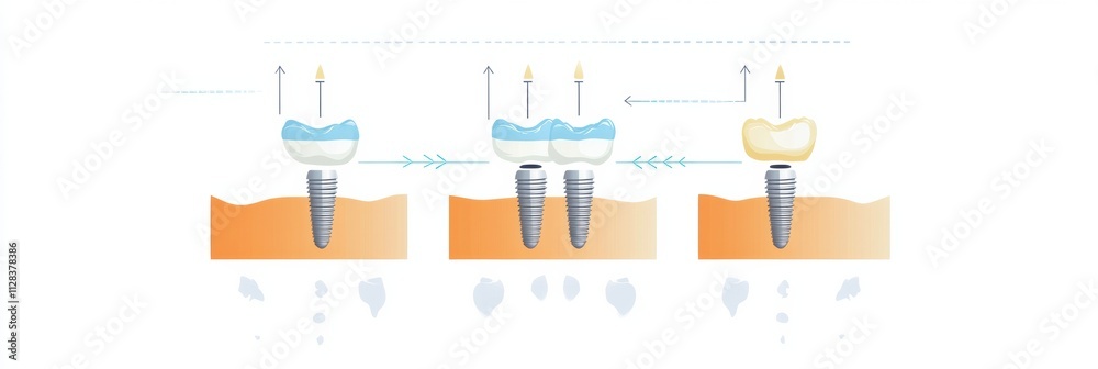 Poster visual representation of the dental implant process showcasing each stage of implant placement, heal
