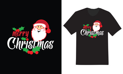 
"Festive red Christmas T-shirt featuring a cheerful Santa, snowflakes, and a joyful 'Merry Christmas' message in vibrant holiday colors."