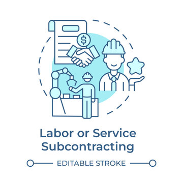 Labor or service subcontracting light blue concept icon. Outsourcing specialized work. Workforce management. Round shape line illustration. Abstract idea. Graphic design. Easy to use in article