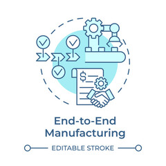 End-to-end manufacturing light blue concept icon. Production process from planning to delivery. Production line. Round shape line illustration. Abstract idea. Graphic design. Easy to use in article