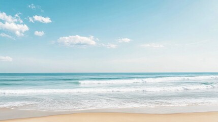 A panoramic banner mockup of a serene beach scene coastal location nature content clear skies tranquil environment inviting concept for seo impact