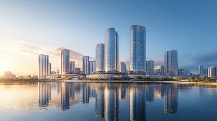 Naklejka premium abstract modern construction of cityscape with buildings, modern interior architectural various building, abstract modern showcasing a vibrant cityscape with modern architecture.