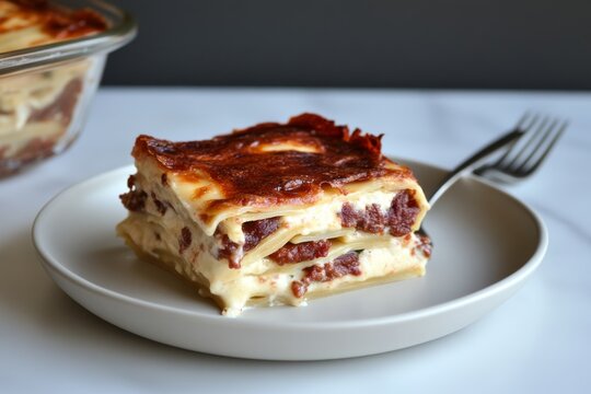  Lasa&ntilde;a al horno con capas de beicon crujiente y queso fundido, 