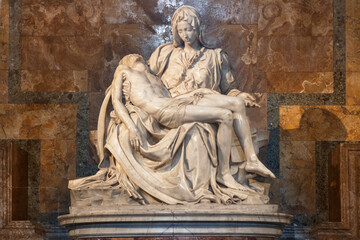 Madonna della Pieta sculpture. Miguel Angel Buonarrotti. Holy see. Italy