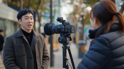 An investigative journalist from South Korea interviewing key sources about an environmental issue