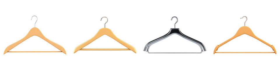 Fototapeta premium Standing empty clothes hanger isolated on transparent background, Set of