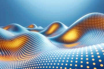 Fototapeta premium A geometric tech background with intricate golden meshes over a smooth blue gradient. The design features shiny stripes and a layered grid pattern, giving it a deluxe and corporate appeal.