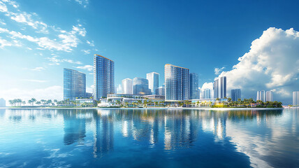 Obraz premium abstract modern construction of cityscape with buildings, modern interior architectural various building, abstract modern showcasing a vibrant cityscape with modern architecture.