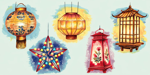 Obraz premium Festive Lights Asian Lanterns Star Decorative Lamps