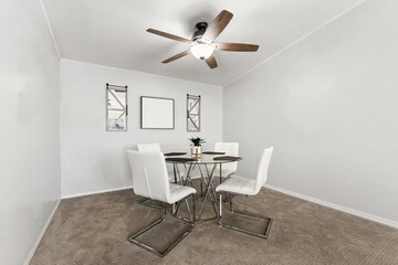 Modern dining room with stylish decor and a cozy atmosphere for social gatherings and meals