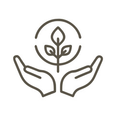 Obraz premium Hands holding a plant with a symbol of protection representing nature conservation and ecology
