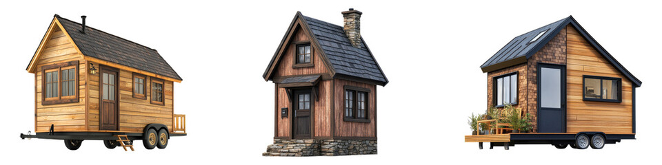 Tiny house isolated on transparent background, Set of
