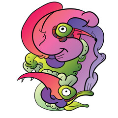 Doodle Art. Hand-drawn little funny monsters. Colorful design vector