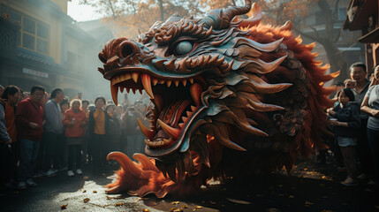Fototapeta premium Dragon Parades on street show during the New Year Celebration