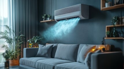 air conditioning with waves of warm and cold air that is both refreshing and purifying modern electronic device for regulating the room s temperature and atmospher