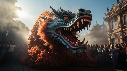 Fototapeta premium Dragon Parades on street show during the New Year Celebration